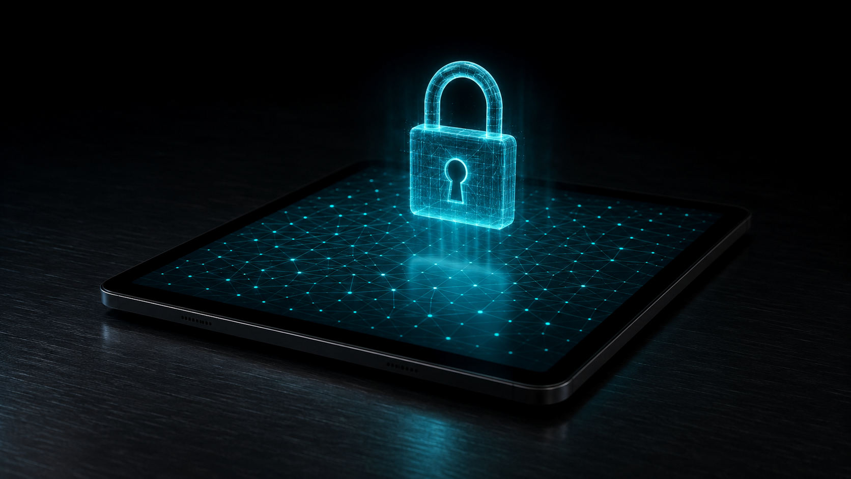 Candado digital brillante sobre un documento escaneado en una tablet